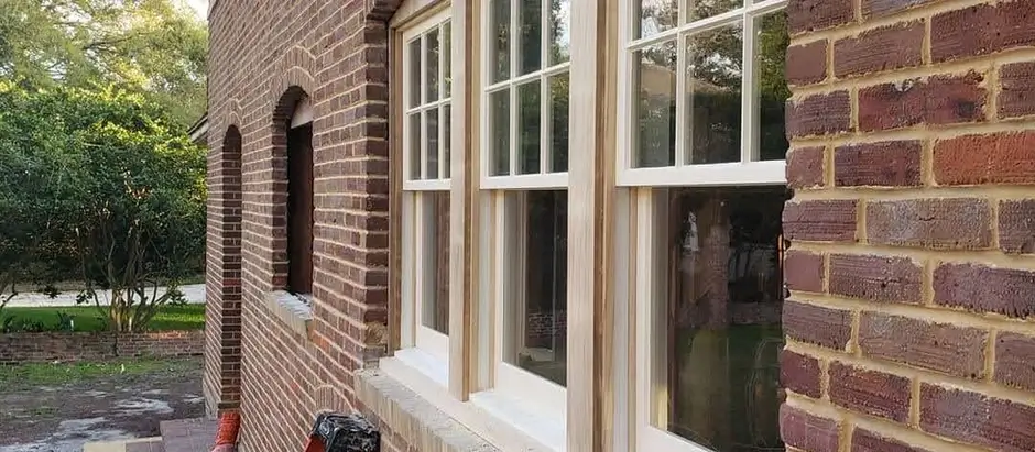 Double Hung Wood Windows in a Brick Home